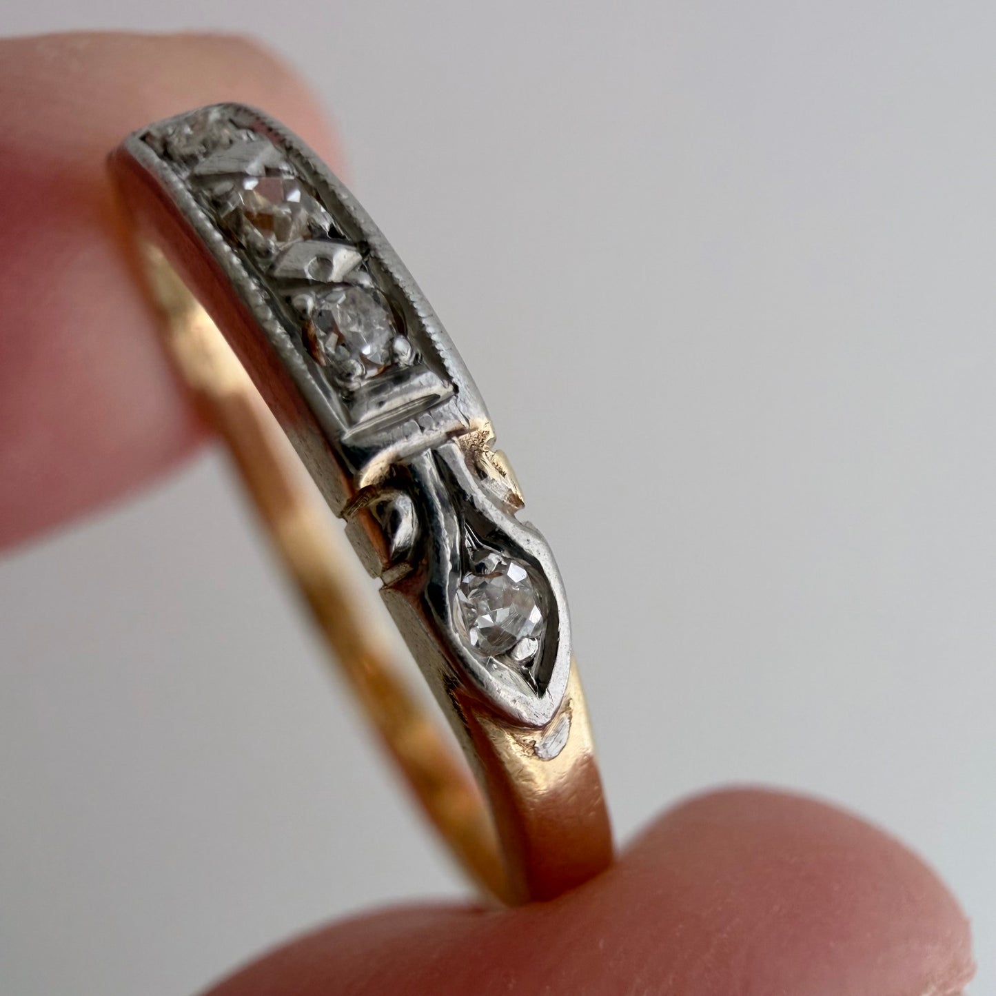 A N T I Q U E // deco stacker / 14k yellow and white gold old diamond half eternity band / size 6.75