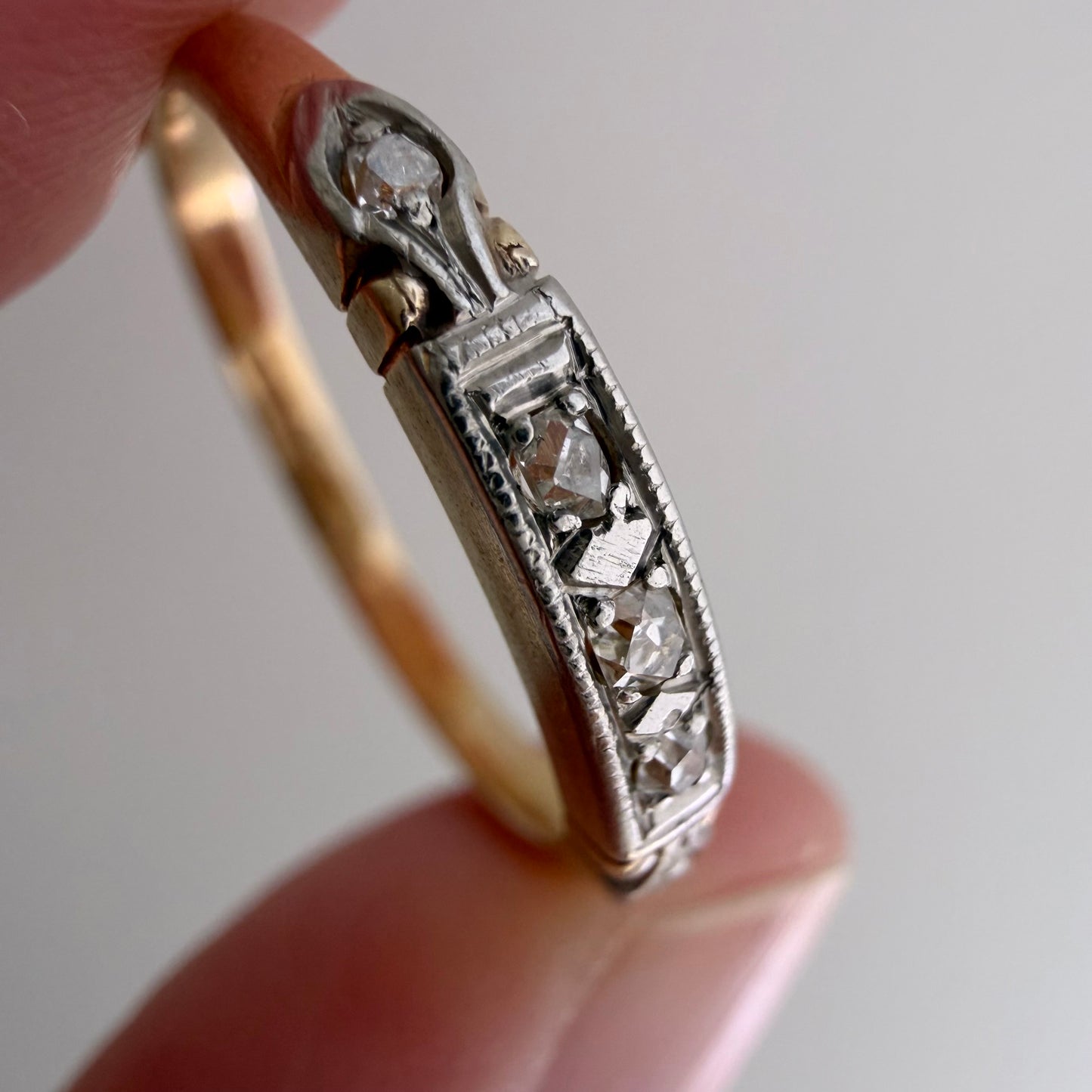 A N T I Q U E // deco stacker / 14k yellow and white gold old diamond half eternity band / size 6.75