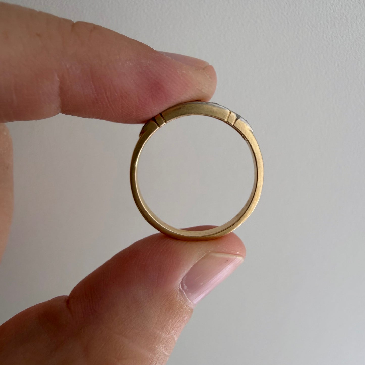 A N T I Q U E // deco stacker / 14k yellow and white gold old diamond half eternity band / size 6.75