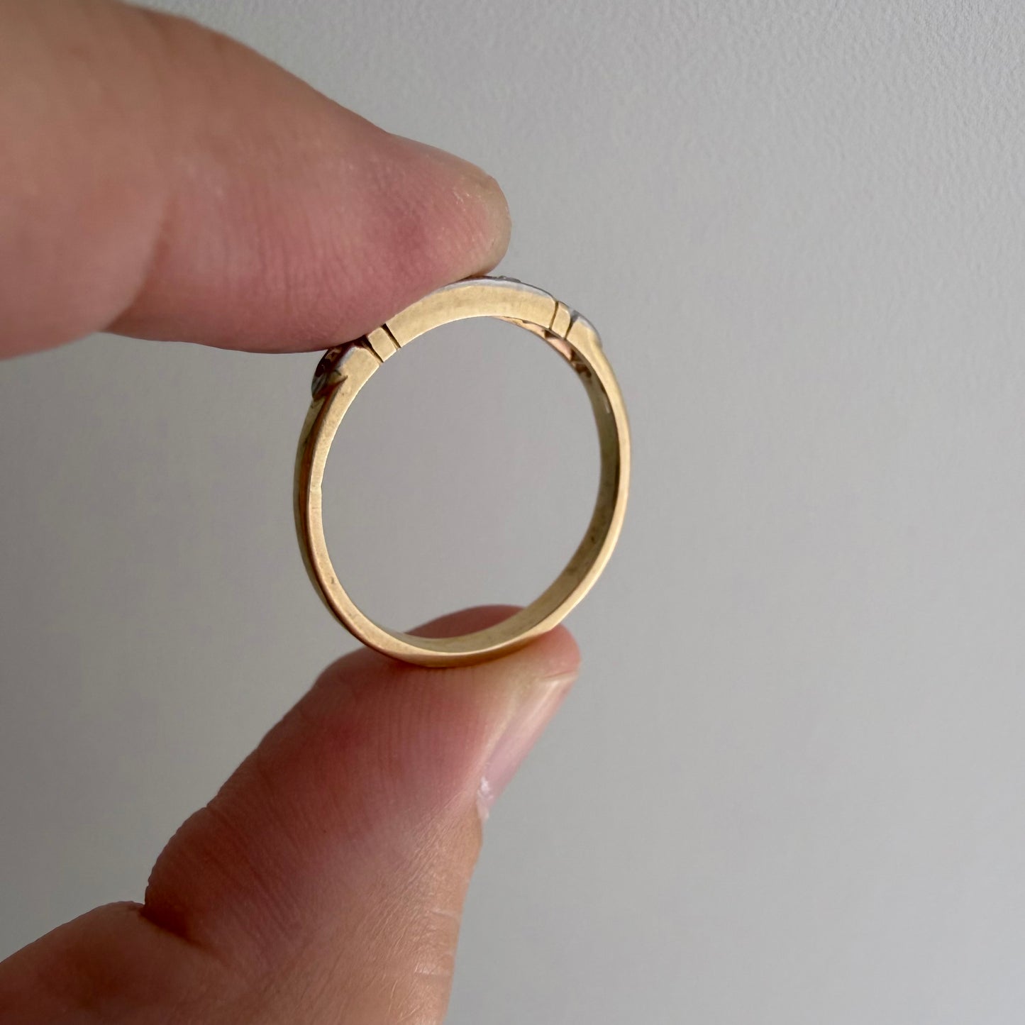 A N T I Q U E // deco stacker / 14k yellow and white gold old diamond half eternity band / size 6.75