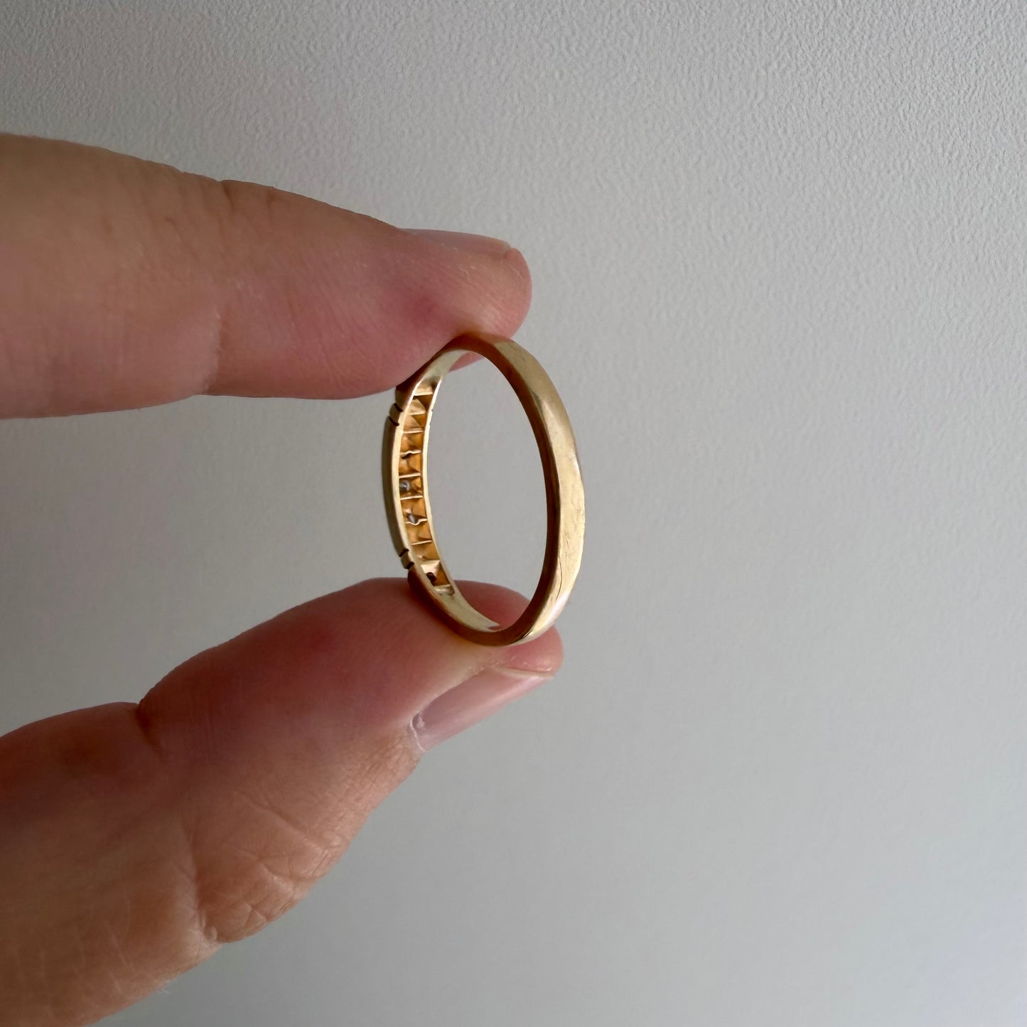 A N T I Q U E // deco stacker / 14k yellow and white gold old diamond half eternity band / size 6.75