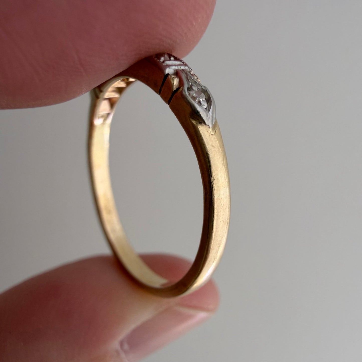 A N T I Q U E // deco stacker / 14k yellow and white gold old diamond half eternity band / size 6.75