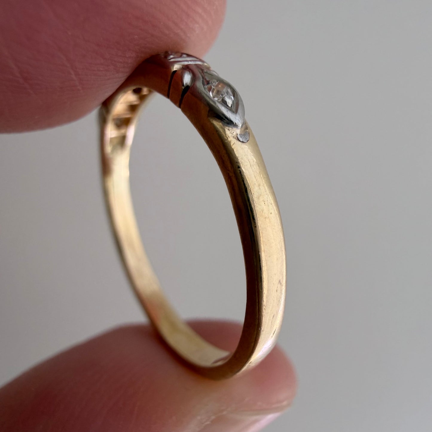 A N T I Q U E // deco stacker / 14k yellow and white gold old diamond half eternity band / size 6.75