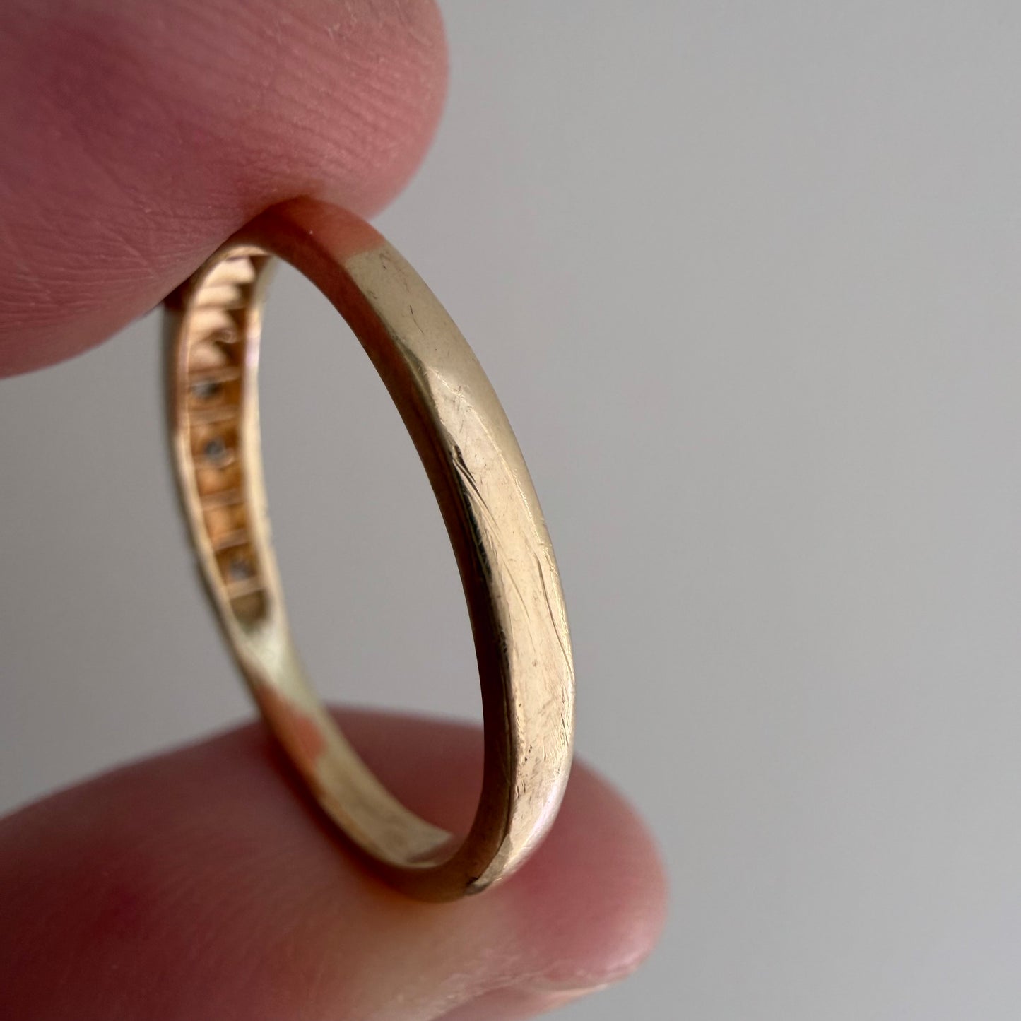 A N T I Q U E // deco stacker / 14k yellow and white gold old diamond half eternity band / size 6.75