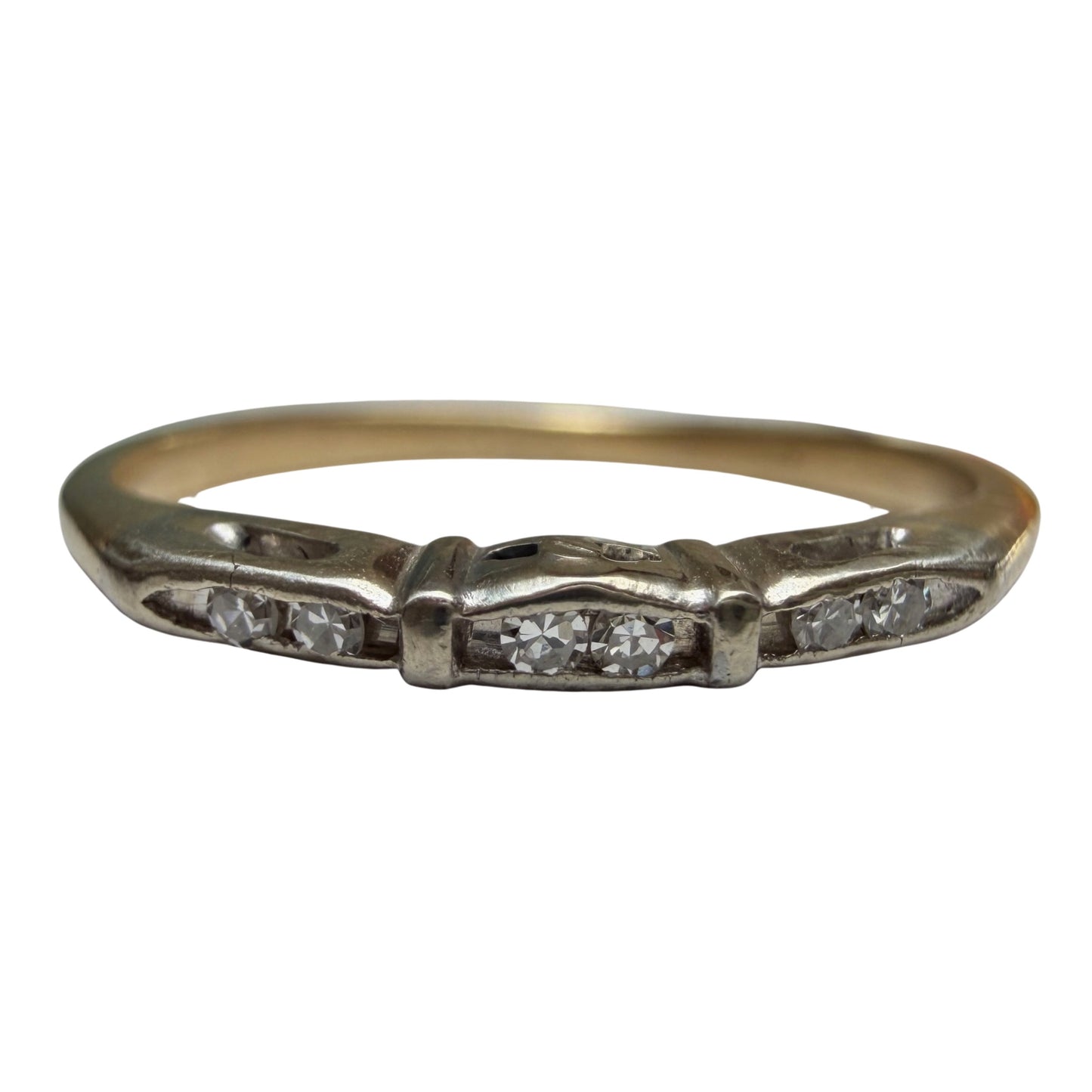 A N T I Q U E // deco delight / 14k yellow and white gold late art deco diamond band / size 5