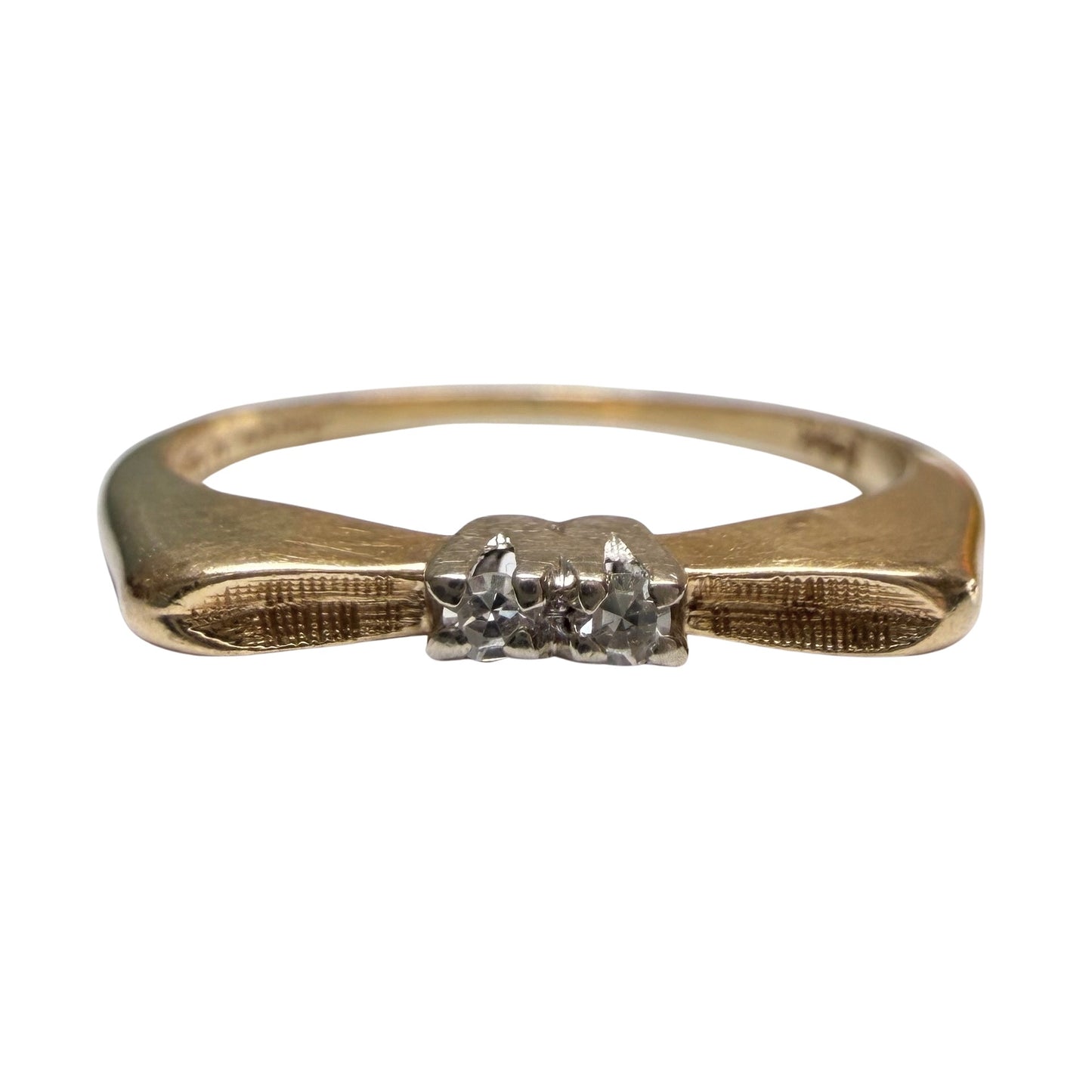 V I N T A G E // better together / 14k yellow and white gold diamond flat bow band / size 5.25+