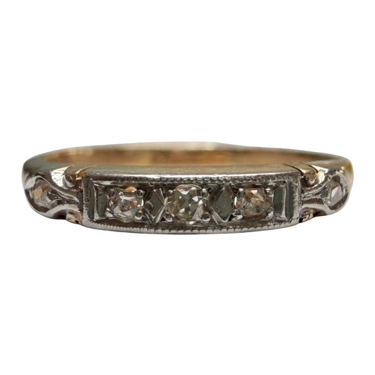 A N T I Q U E // deco stacker / 14k yellow and white gold old diamond half eternity band / size 6.75