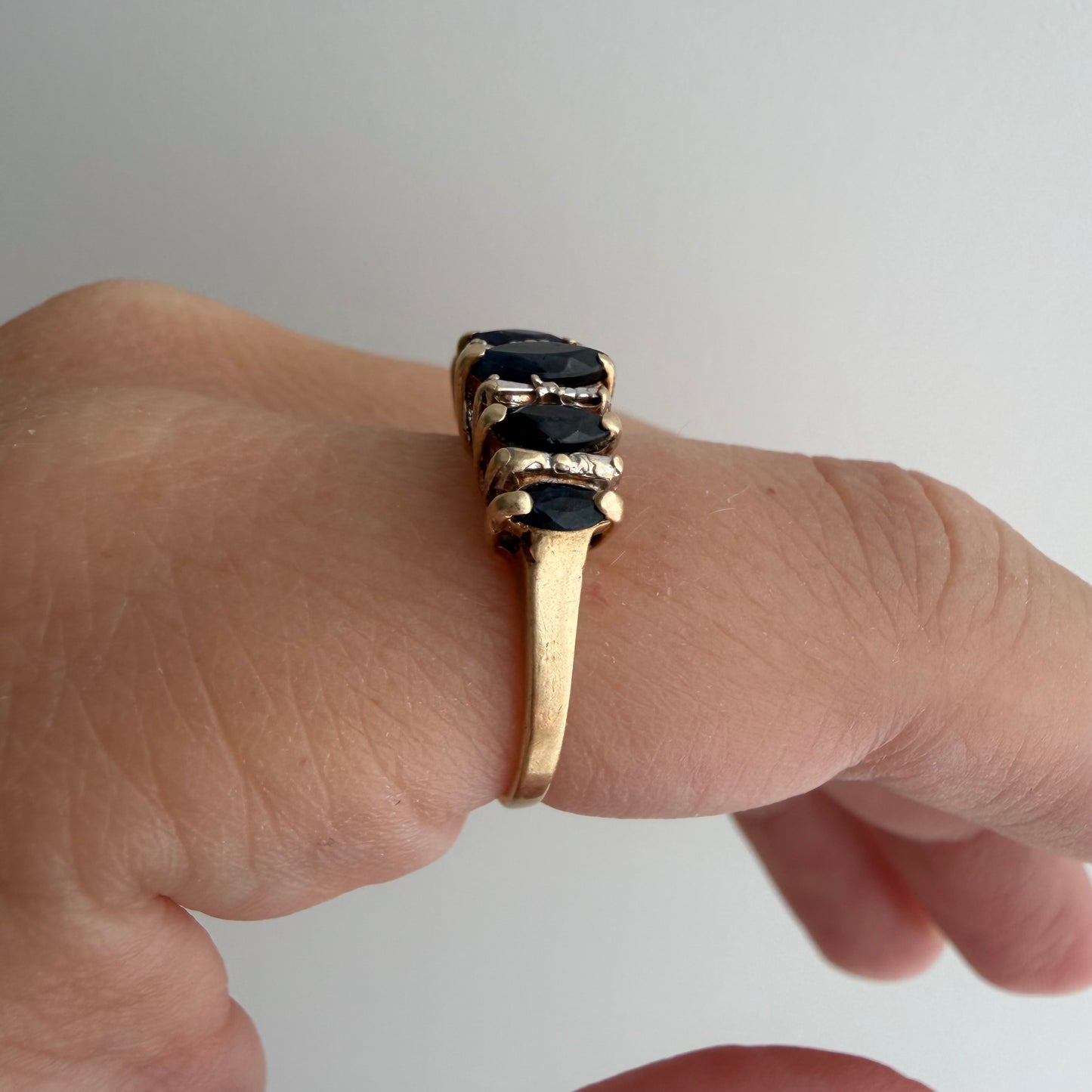 V I N T A G E // marquise magic / 10k and blue topaz raised band / size 6.25