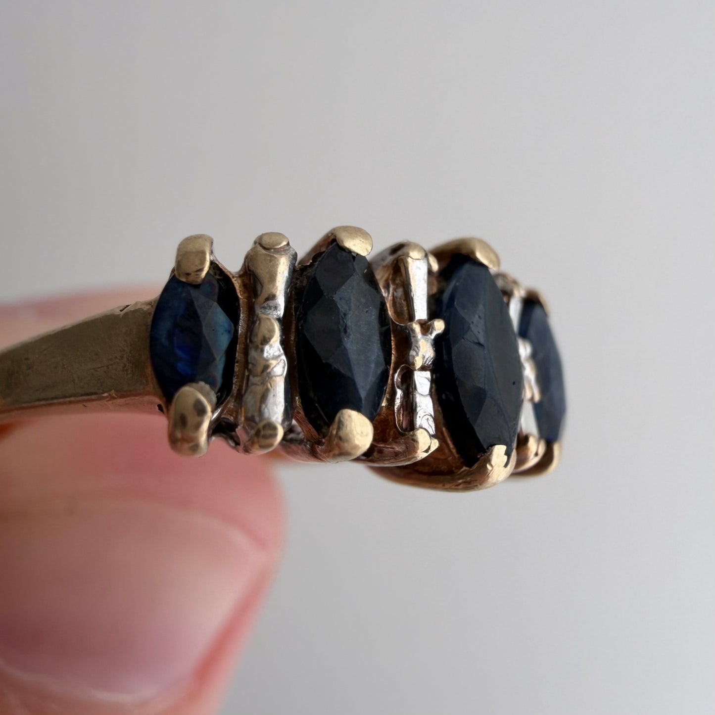 V I N T A G E // marquise magic / 10k and blue topaz raised band / size 6.25