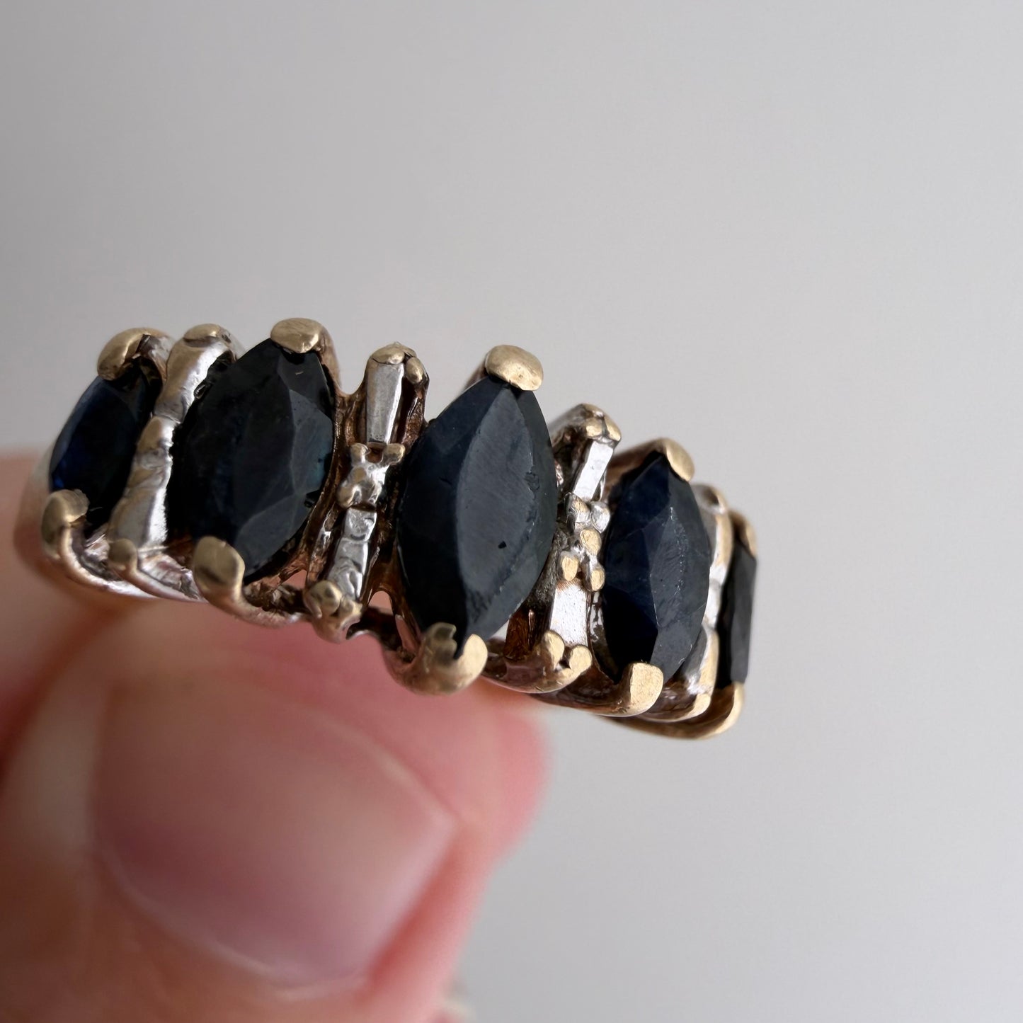 V I N T A G E // marquise magic / 10k and blue topaz raised band / size 6.25