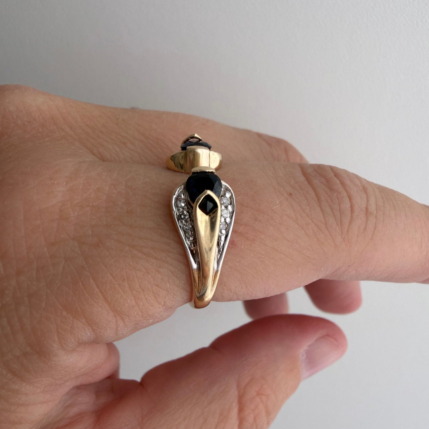 V I N T A G E // sweetest cobras / 10k double snake band with topaz and diamonds / size 7.25