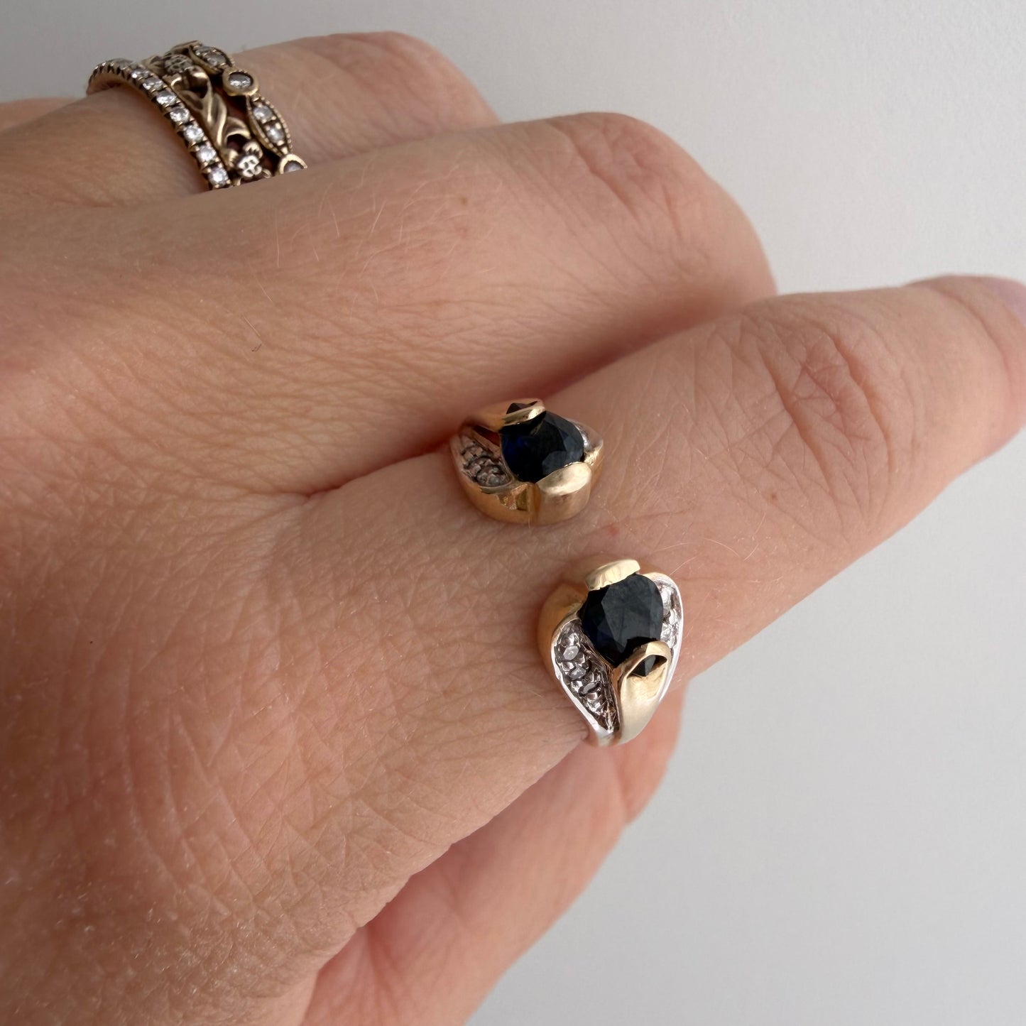 V I N T A G E // sweetest cobras / 10k double snake band with topaz and diamonds / size 7.25