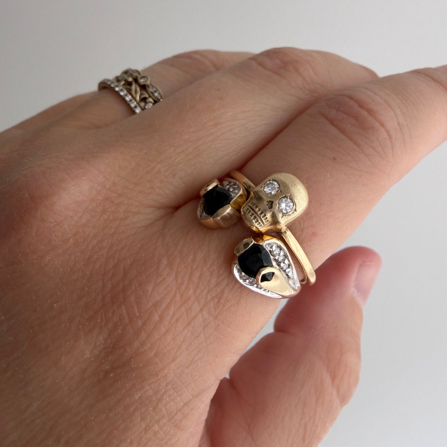 V I N T A G E // sweetest cobras / 10k double snake band with topaz and diamonds / size 7.25