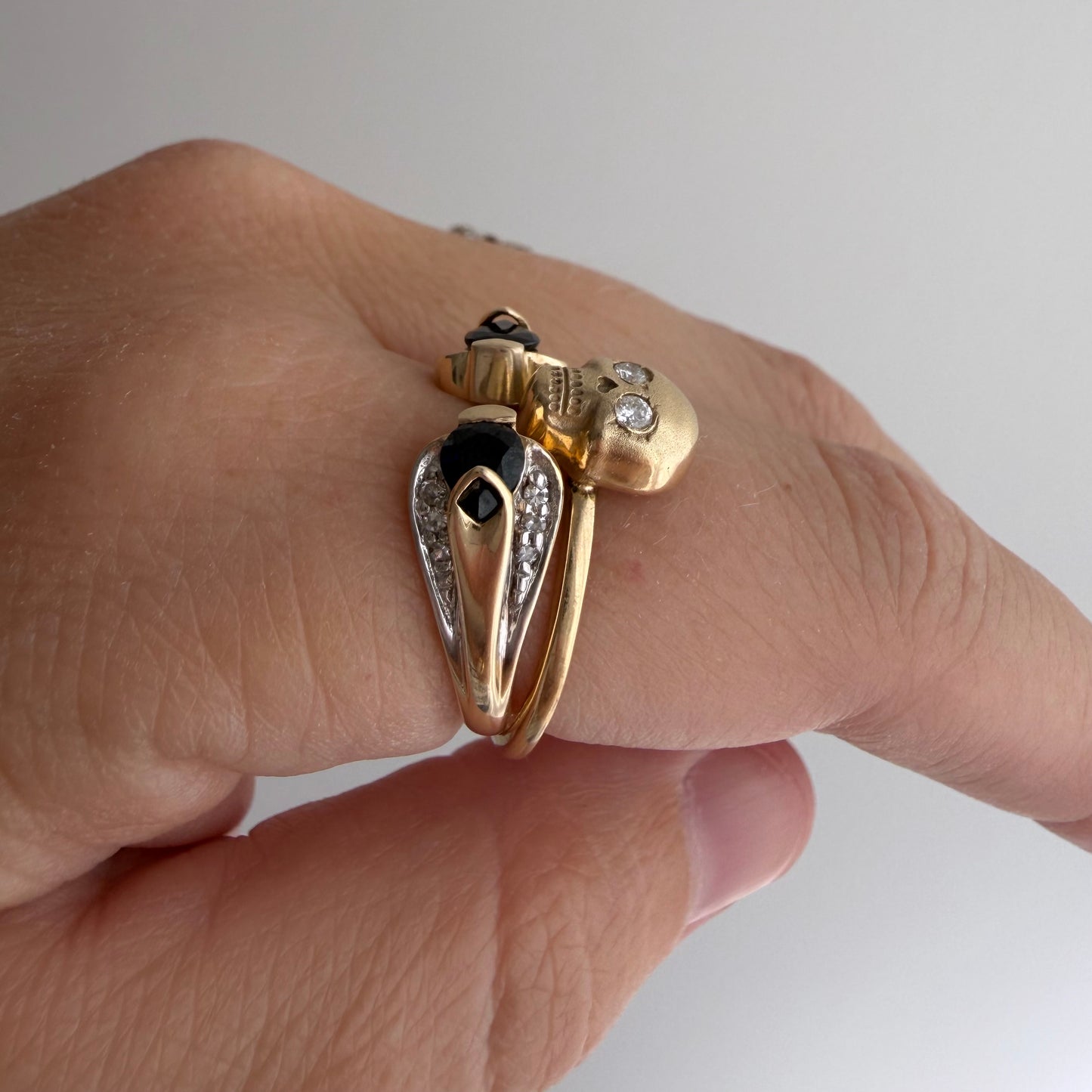 V I N T A G E // sweetest cobras / 10k double snake band with topaz and diamonds / size 7.25