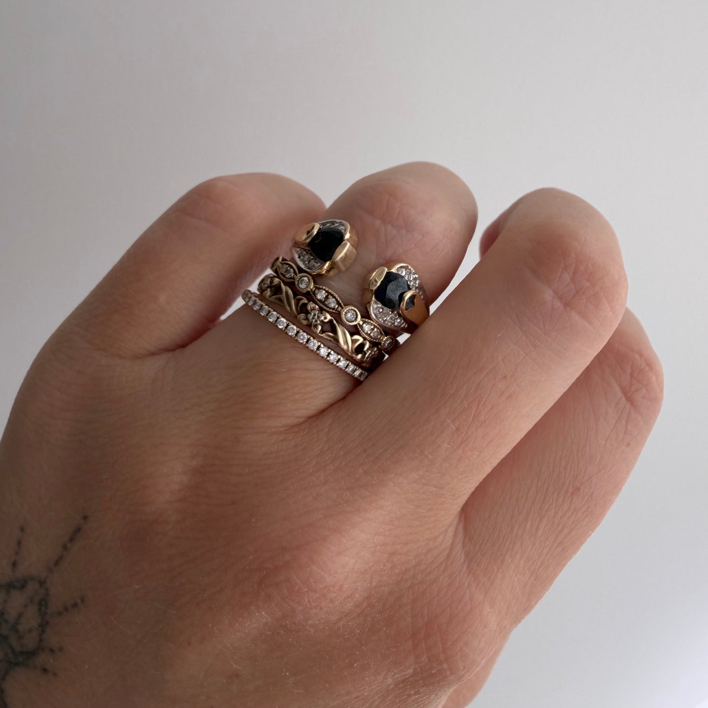 V I N T A G E // sweetest cobras / 10k double snake band with topaz and diamonds / size 7.25