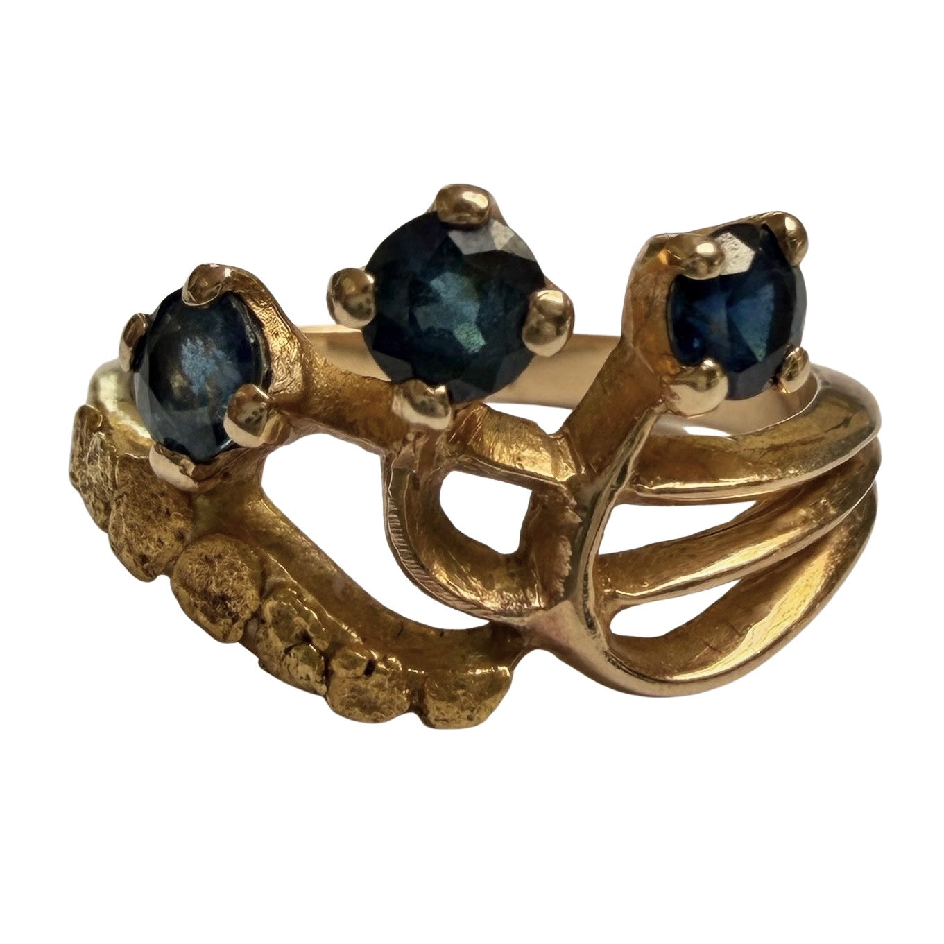 V I N T A G E // topaz blooms / 10k + nugget + topaz trilogy ring / size 5.25