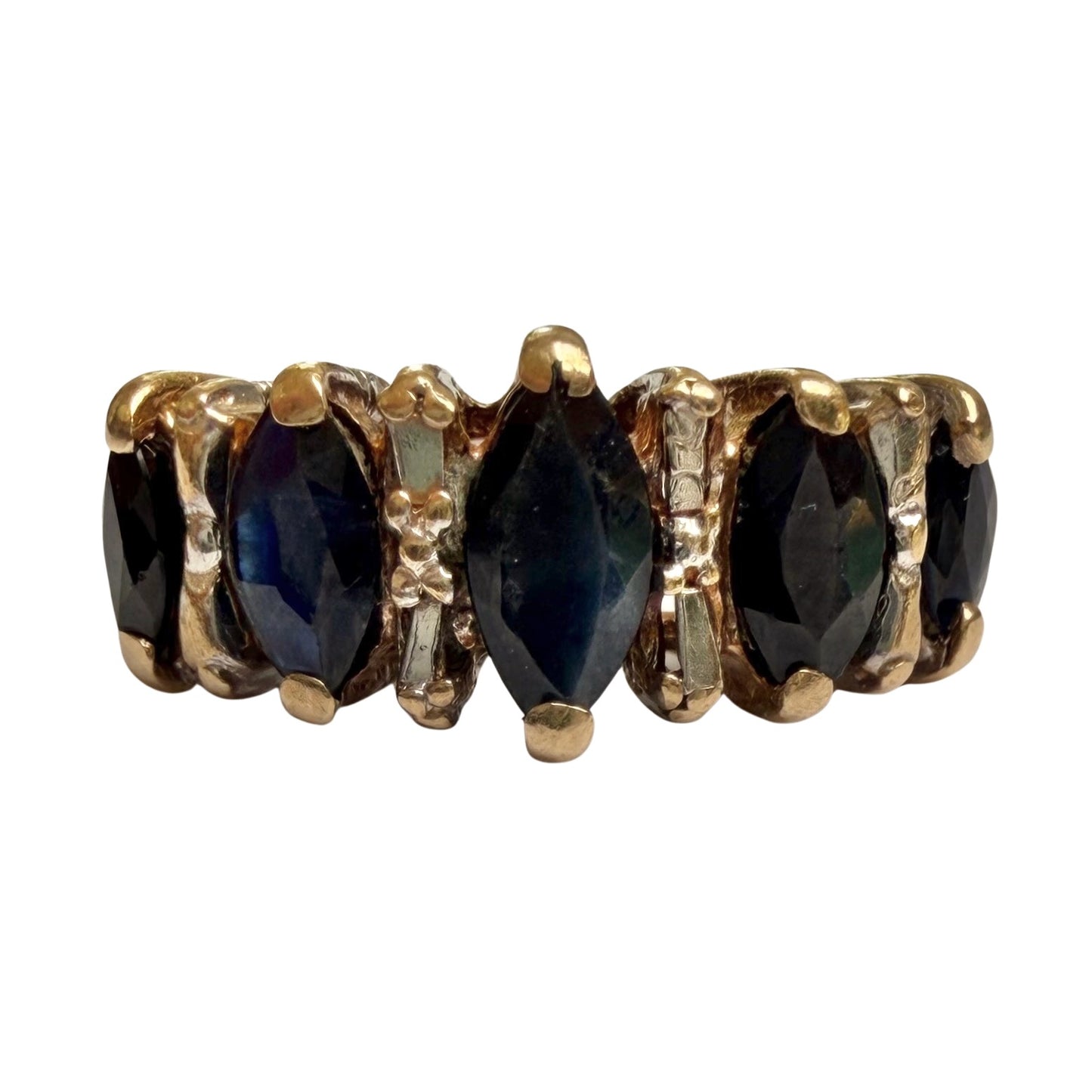 V I N T A G E // marquise magic / 10k and blue topaz raised band / size 6.25