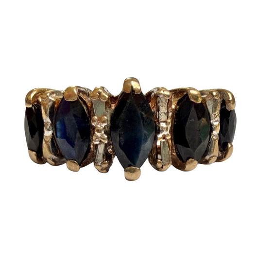V I N T A G E // marquise magic / 10k and blue topaz raised band / size 6.25