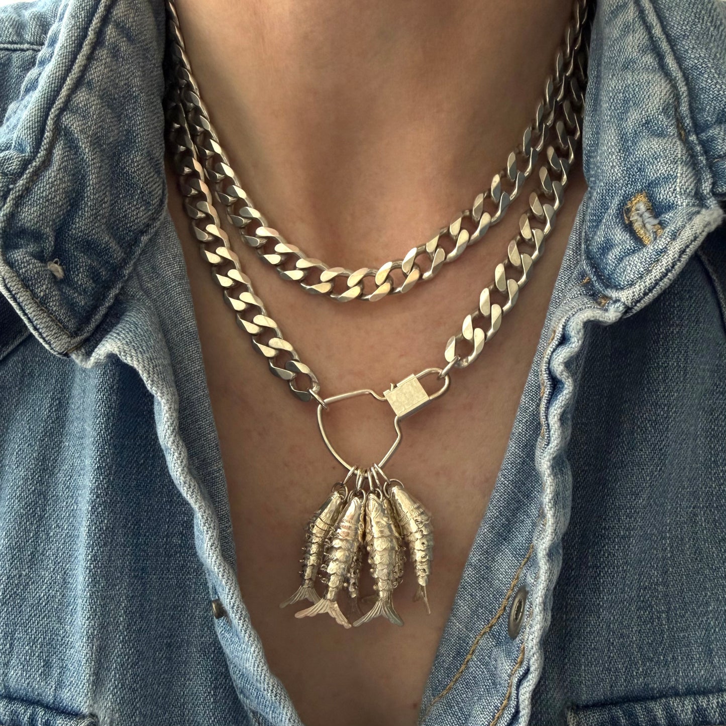T H I S  or T H A T // charming possibilities / sterling silver curb chains and wiggle fish