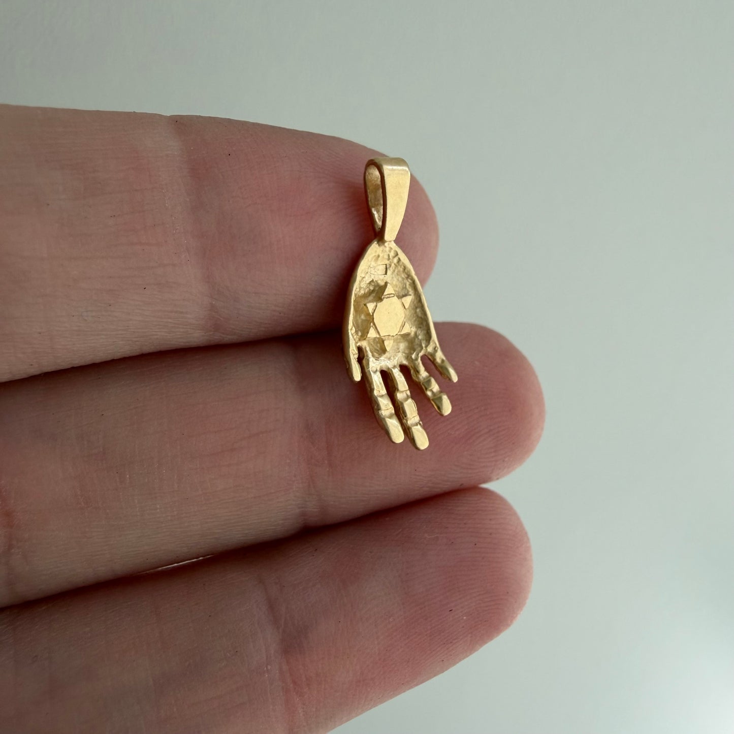 E S T A T E //  in your palm / 14k yellow gold double sided hamsa palm with sun or Star of David / a pendant