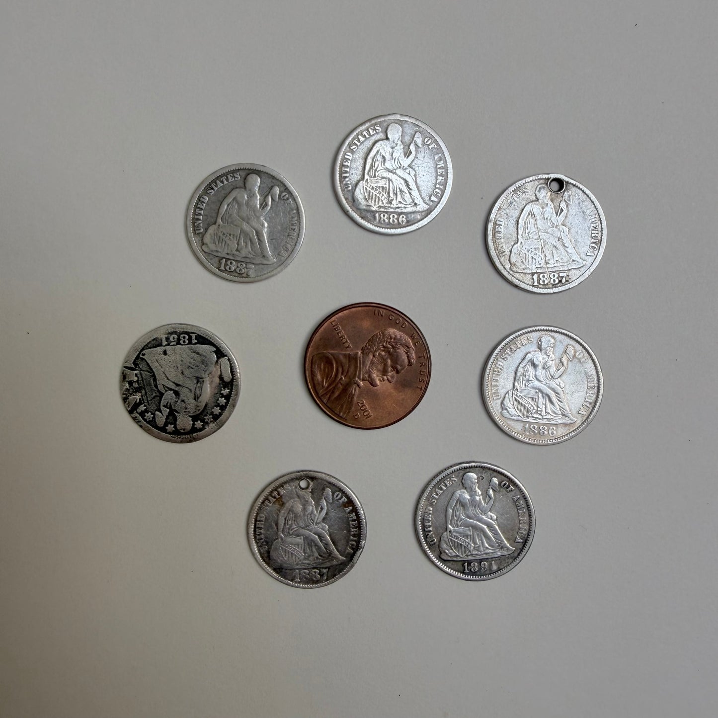 A N T I Q U E // love tokens / 900 silver seated liberty dime Victorian era love tokens