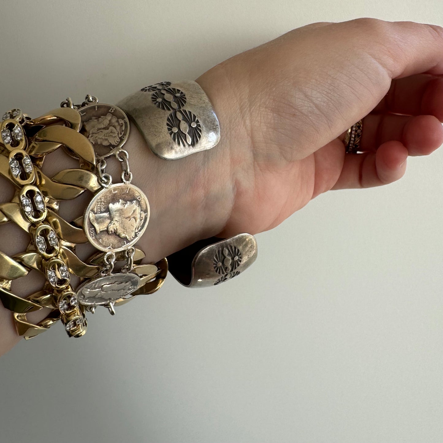 V I N T A G E // symbols of time / sterling silver cuff bracelet watch / 6.25", 49.7g