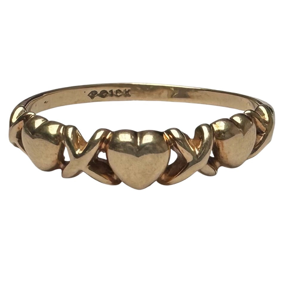 V I N T A G E // love & kisses / 10k X and heart half eternity stacking band / size 6.25+