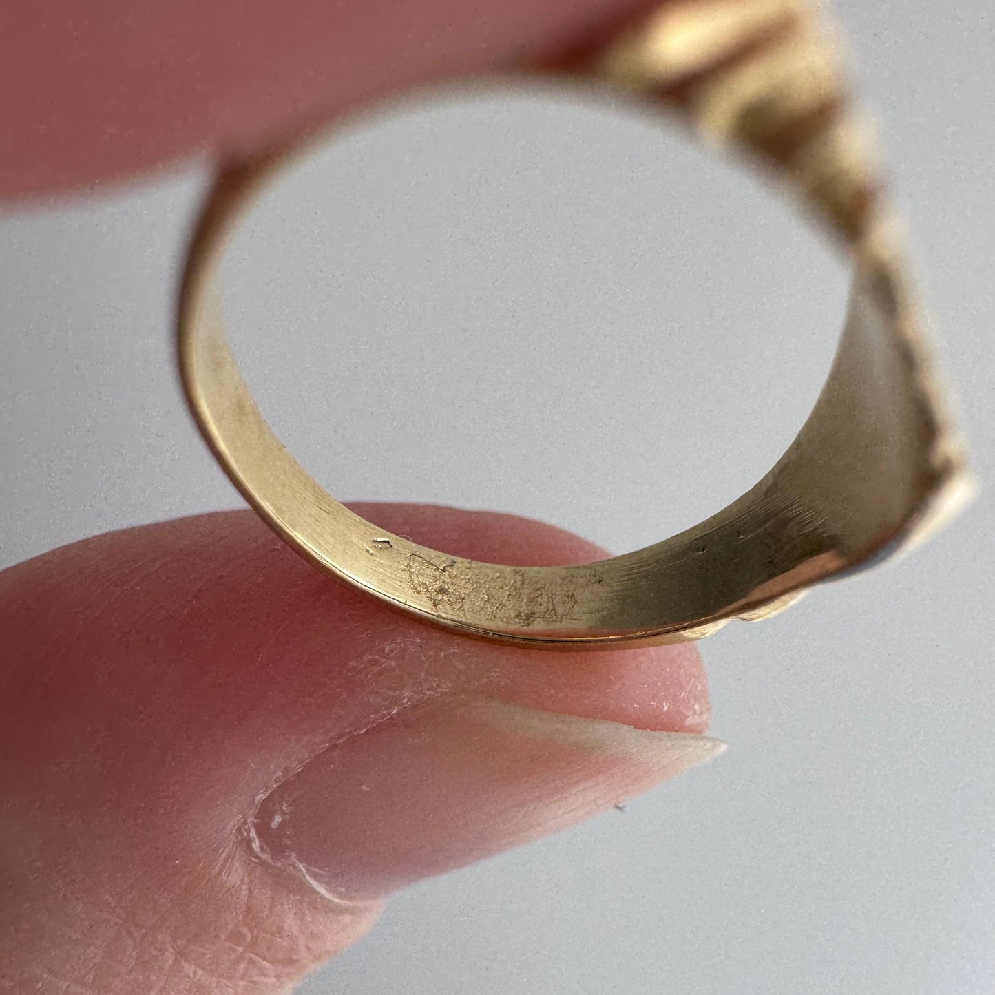 V I N T A G E // "EBG" OR "EBC" / 14k yellow gold tiny signet / baby child midi pinky ring / size 1.25-1.5