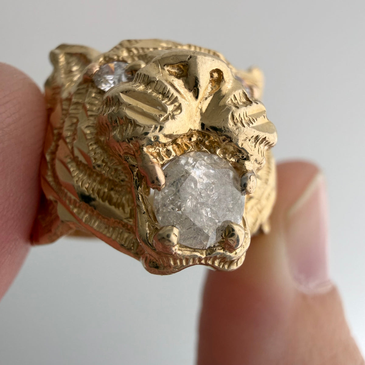 reworked V I N T A G E // a tiger's treat / 14k tiger face with new natural diamonds / size 6.5-ish