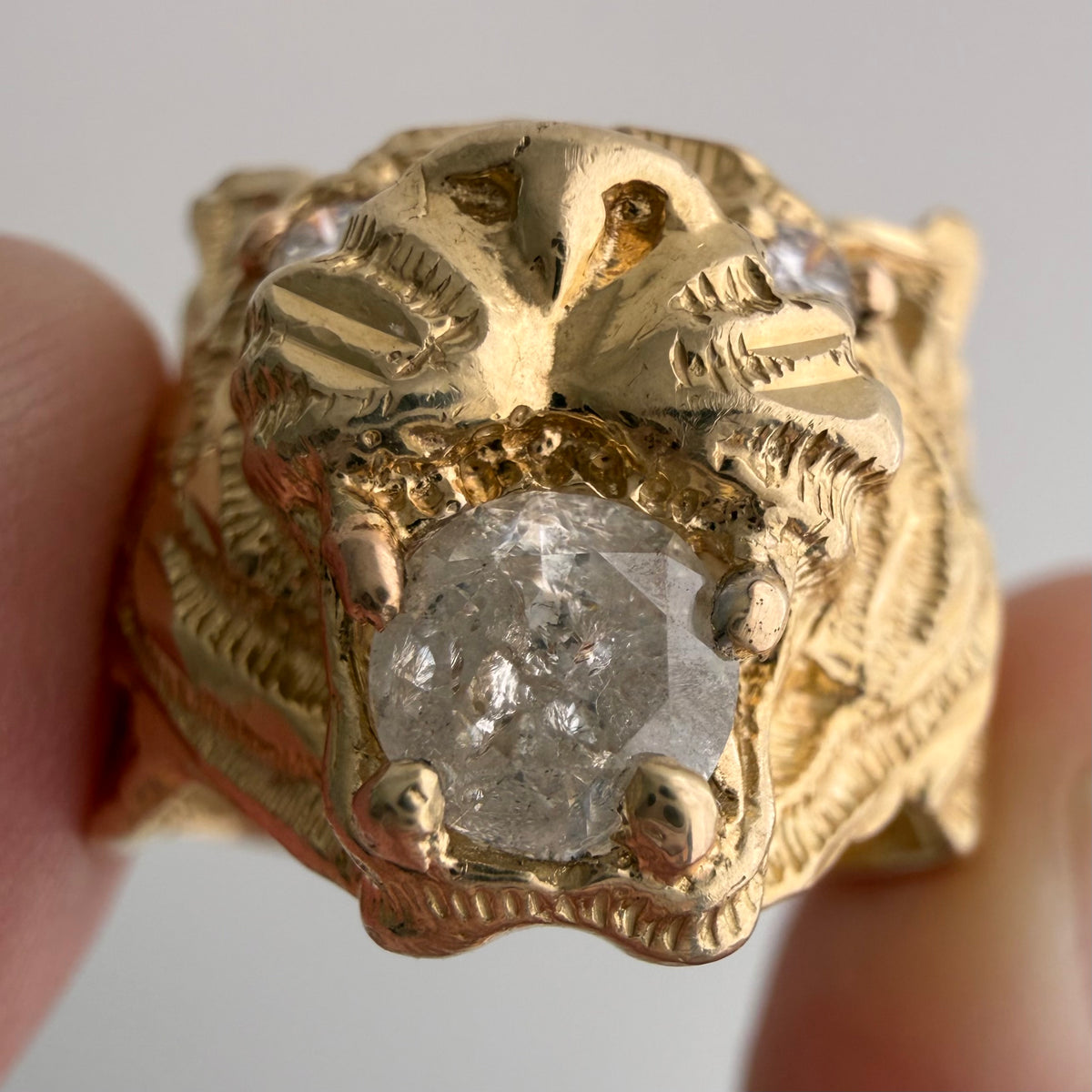 reworked V I N T A G E // a tiger's treat / 14k tiger face with new natural diamonds / size 6.5-ish
