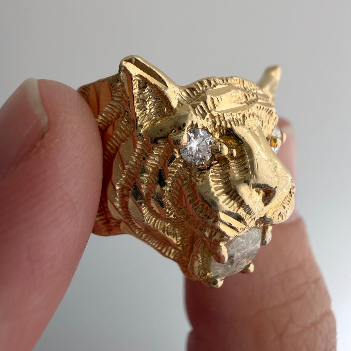 reworked V I N T A G E // a tiger's treat / 14k tiger face with new natural diamonds / size 6.5-ish