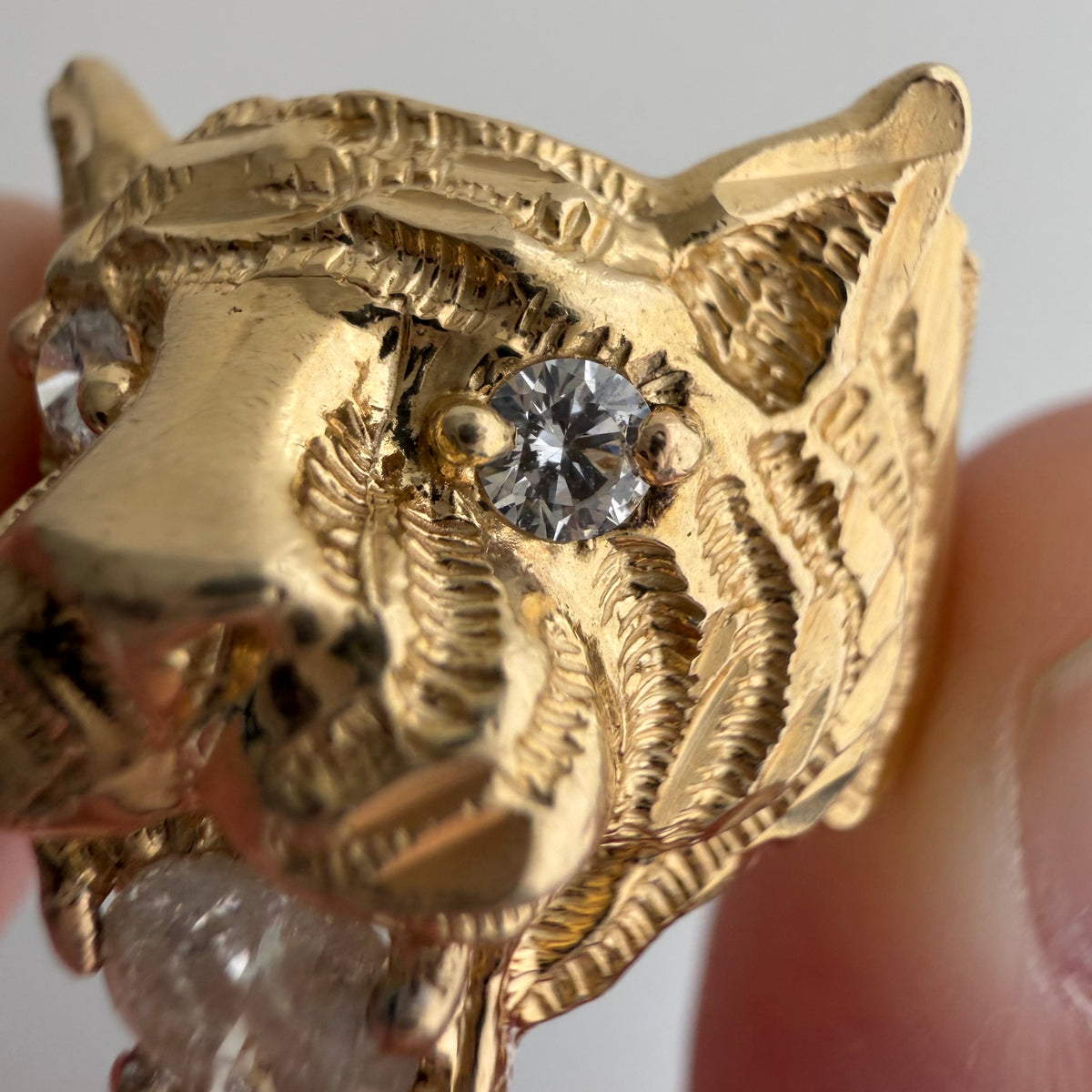 reworked V I N T A G E // a tiger's treat / 14k tiger face with new natural diamonds / size 6.5-ish