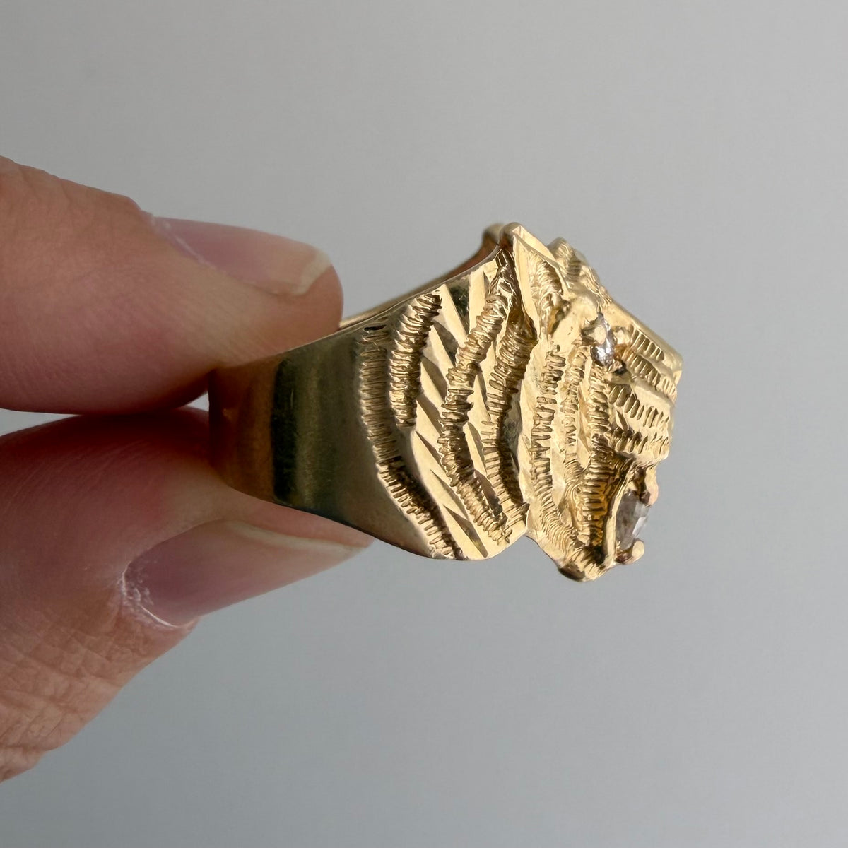 reworked V I N T A G E // a tiger's treat / 14k tiger face with new natural diamonds / size 6.5-ish