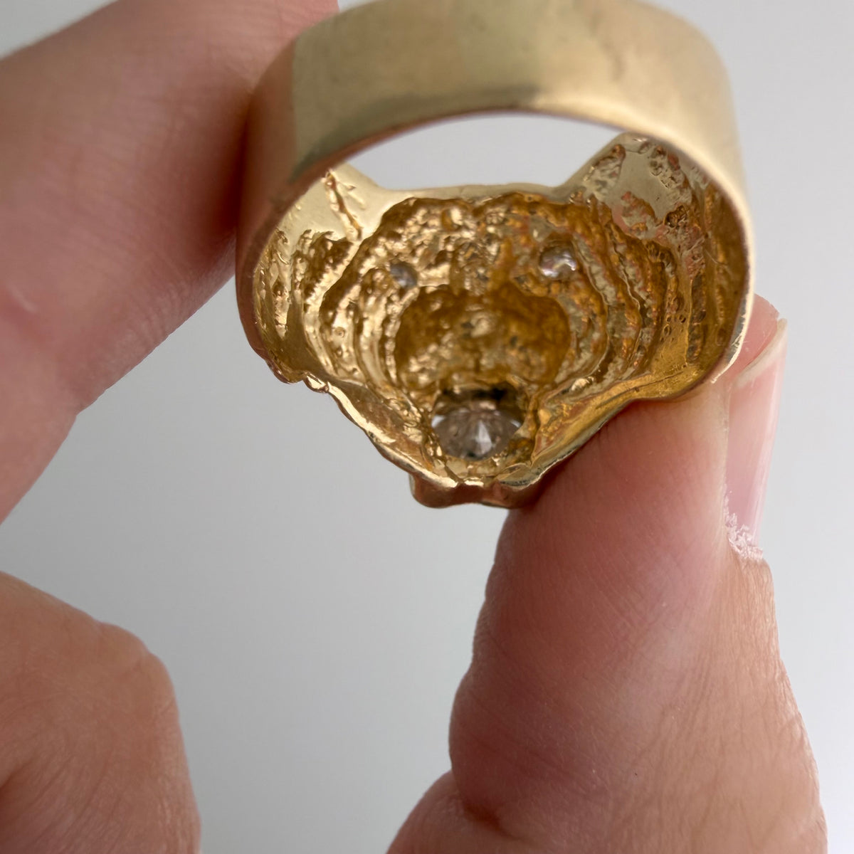 reworked V I N T A G E // a tiger's treat / 14k tiger face with new natural diamonds / size 6.5-ish