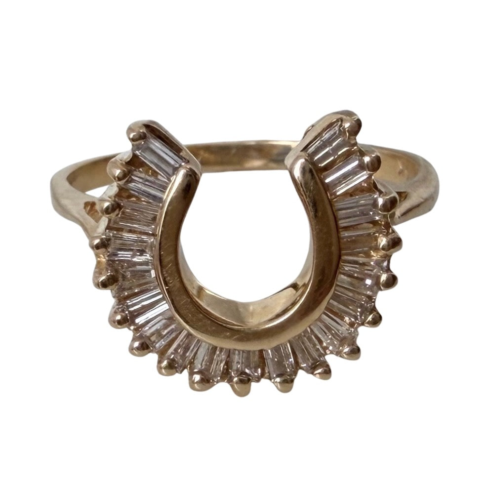 V I N T A G E // primed for luck / 14k and baguette diamond horseshoe ring / size 8