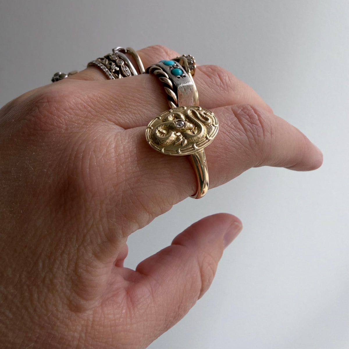 reimagined A N T I Q U E // slither through it / 14k and diamond cufflink conversion ring / size 7.25+