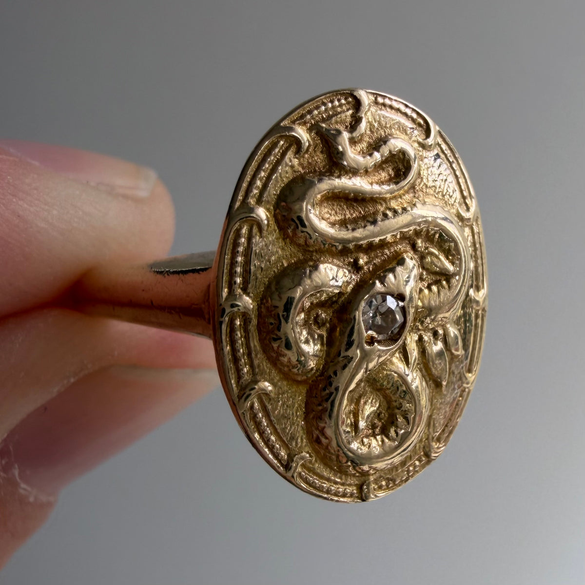 reimagined A N T I Q U E // slither through it / 14k and diamond cufflink conversion ring / size 7.25+