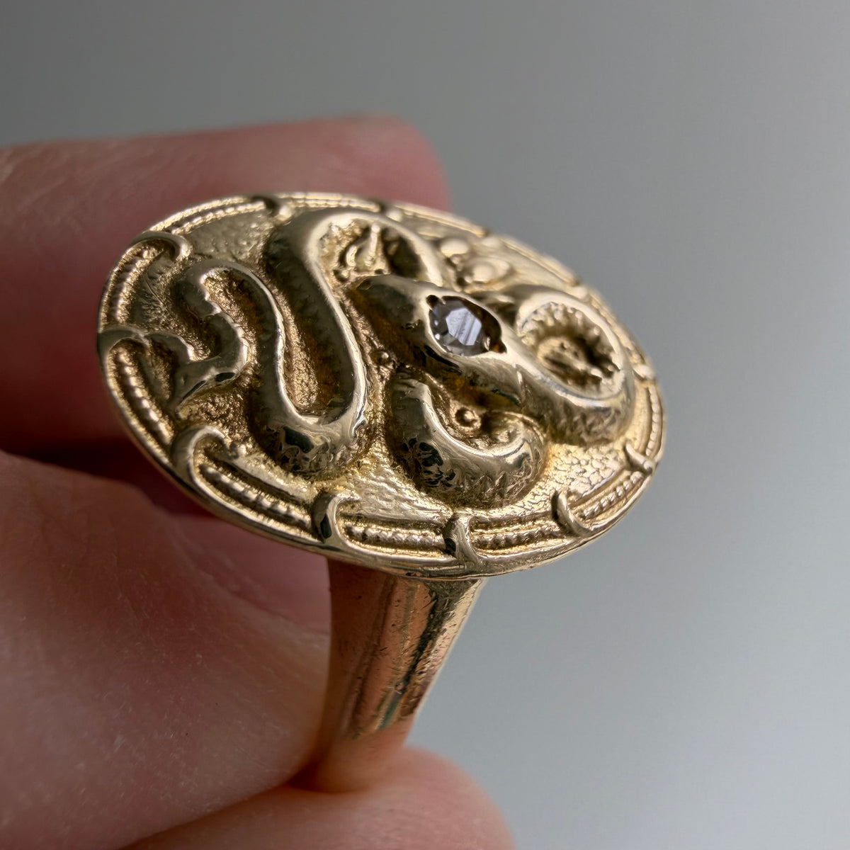 reimagined A N T I Q U E // slither through it / 14k and diamond cufflink conversion ring / size 7.25+