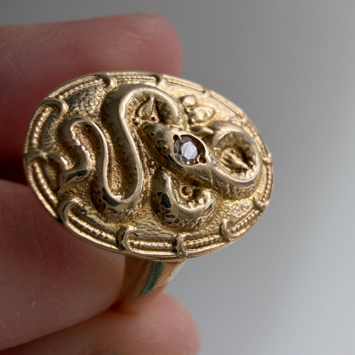 reimagined A N T I Q U E // slither through it / 14k and diamond cufflink conversion ring / size 7.25+