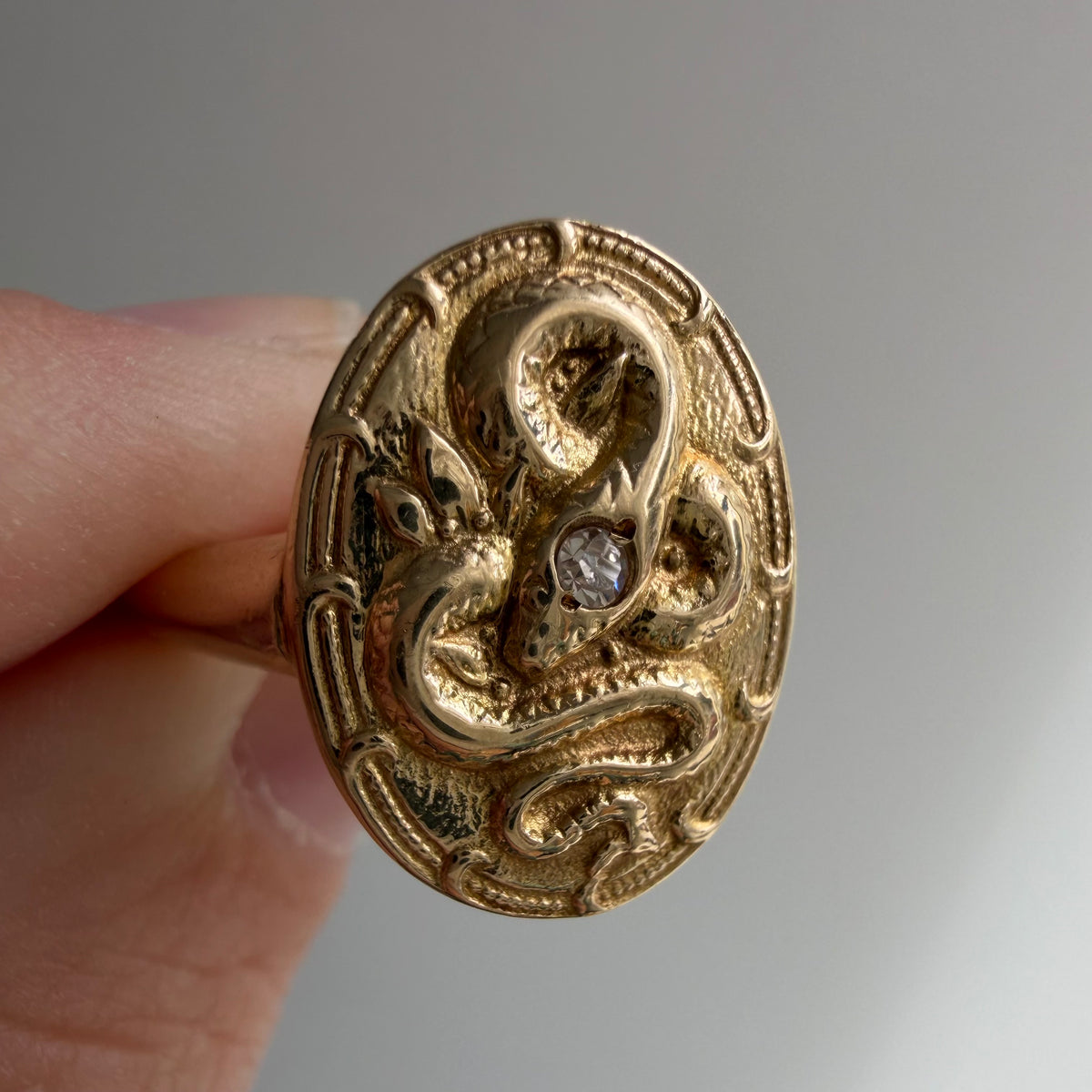 reimagined A N T I Q U E // slither through it / 14k and diamond cufflink conversion ring / size 7.25+