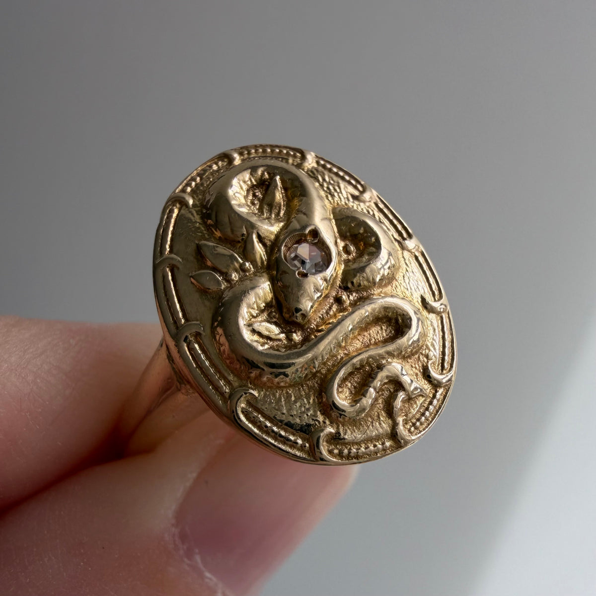 reimagined A N T I Q U E // slither through it / 14k and diamond cufflink conversion ring / size 7.25+