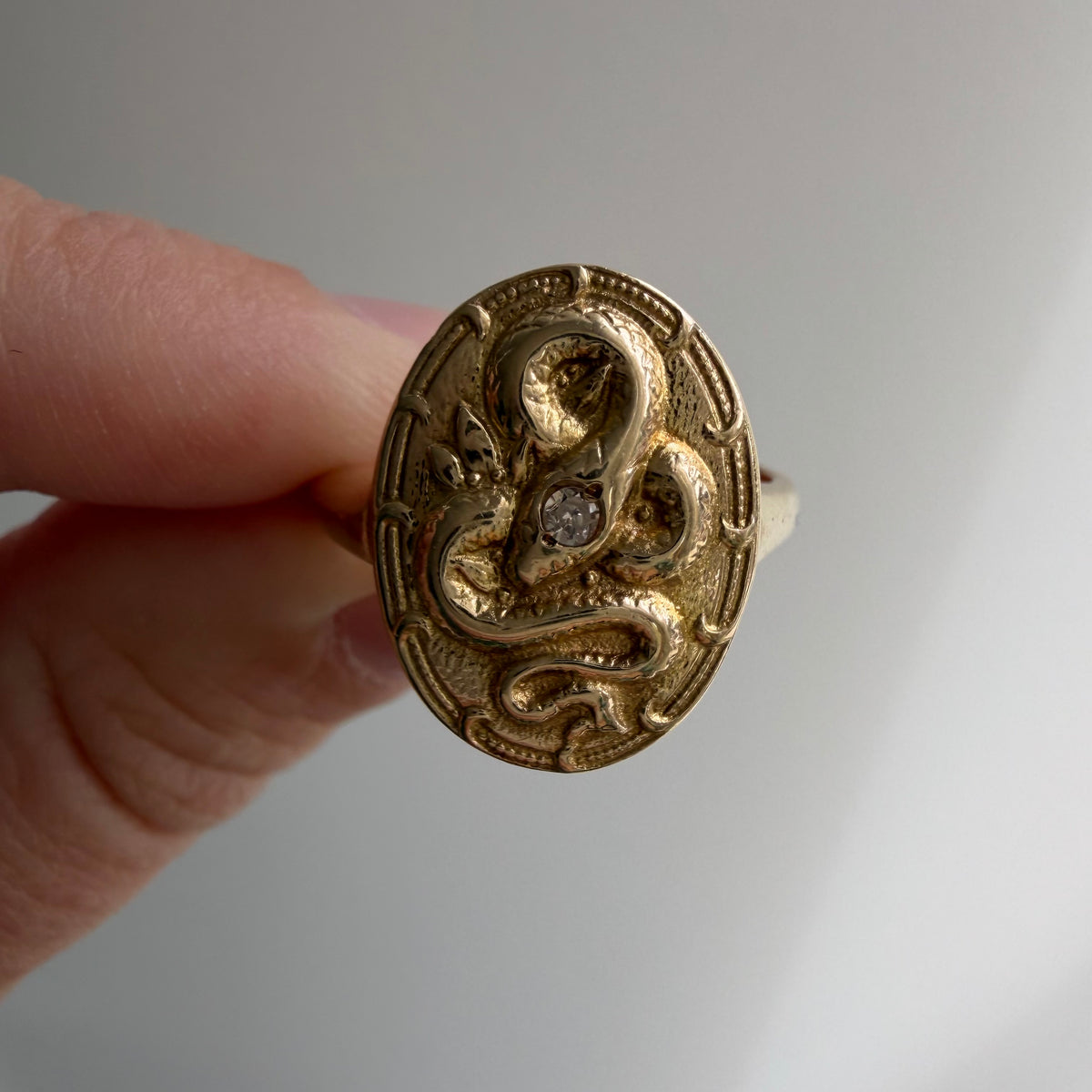 reimagined A N T I Q U E // slither through it / 14k and diamond cufflink conversion ring / size 7.25+