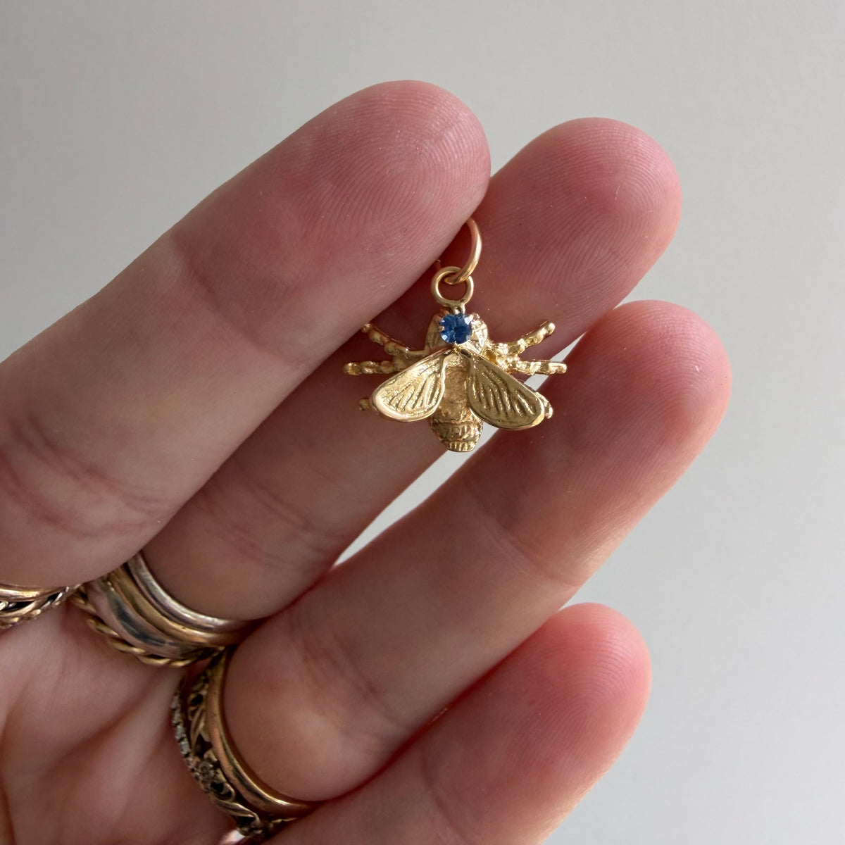 reimagined V I N T A G E // fly on the wall / 14k yellow gold and sapphire fly insect / pin conversion pendant