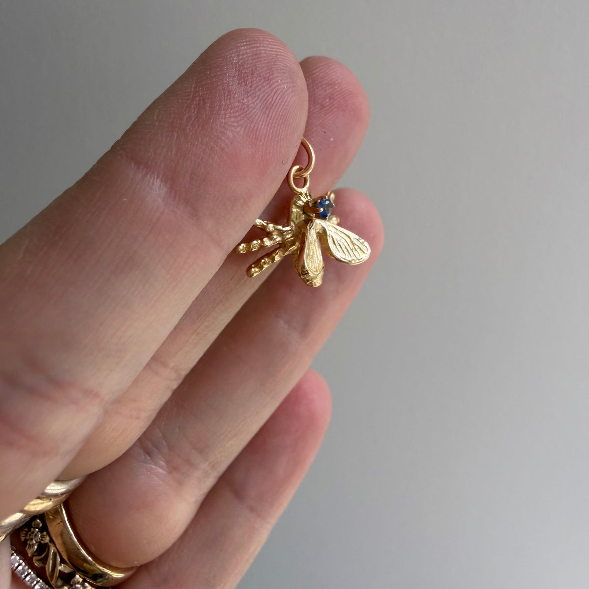 reimagined V I N T A G E // fly on the wall / 14k yellow gold and sapphire fly insect / pin conversion pendant