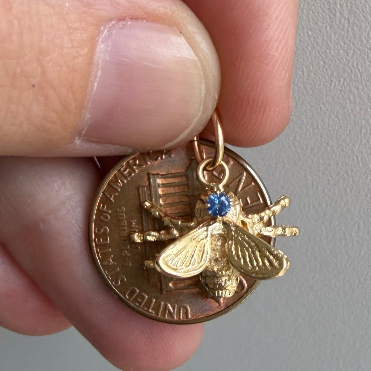 reimagined V I N T A G E // fly on the wall / 14k yellow gold and sapphire fly insect / pin conversion pendant