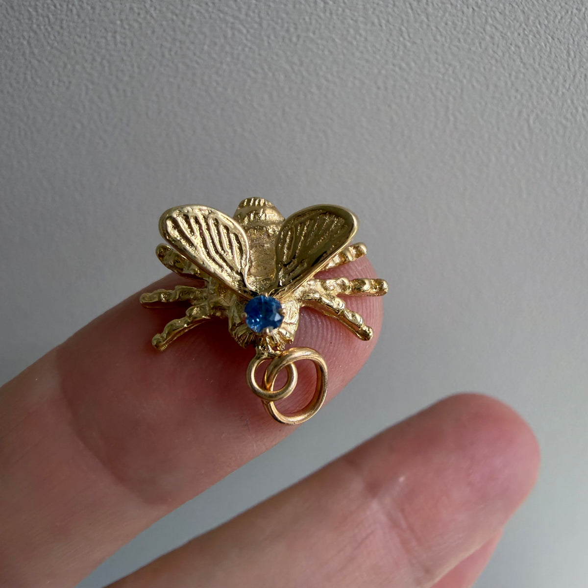reimagined V I N T A G E // fly on the wall / 14k yellow gold and sapphire fly insect / pin conversion pendant