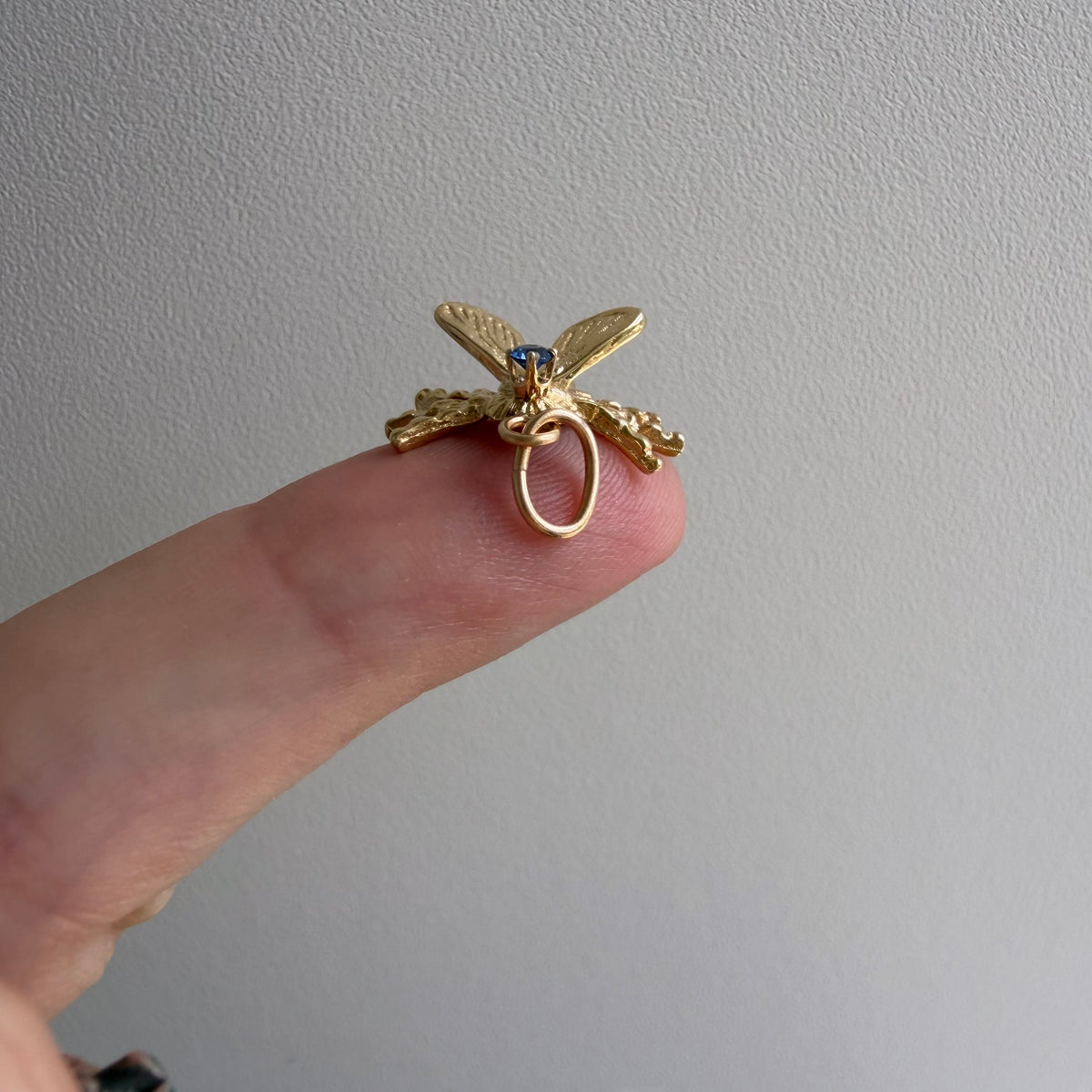 reimagined V I N T A G E // fly on the wall / 14k yellow gold and sapphire fly insect / pin conversion pendant