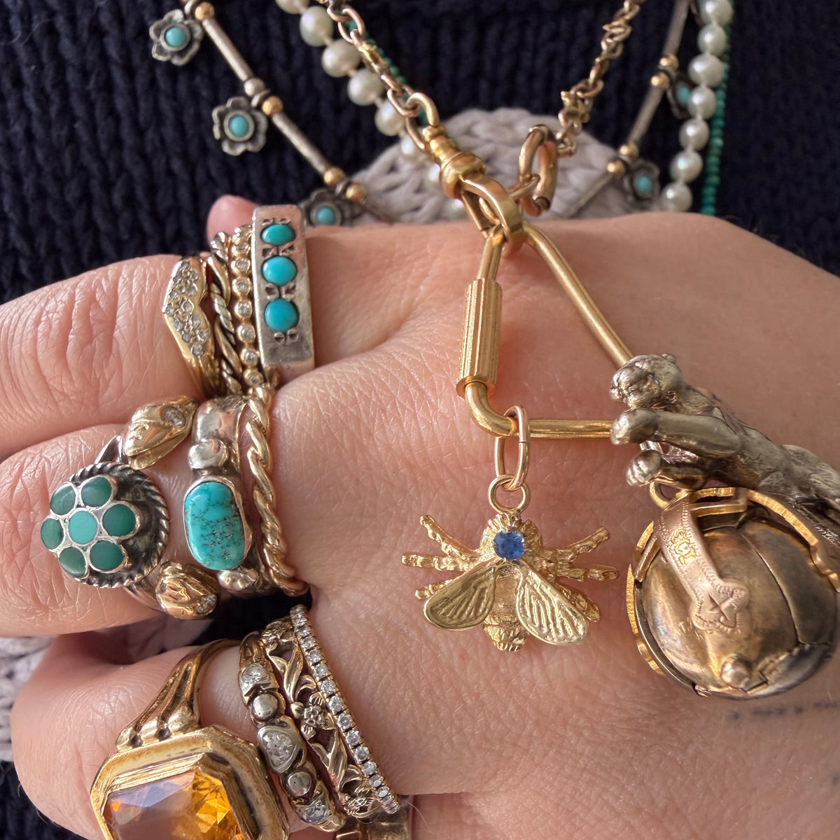 reimagined V I N T A G E // fly on the wall / 14k yellow gold and sapphire fly insect / pin conversion pendant