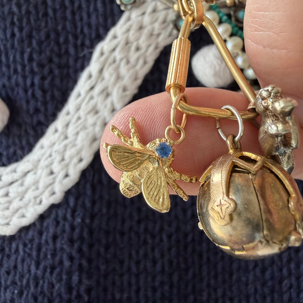 reimagined V I N T A G E // fly on the wall / 14k yellow gold and sapphire fly insect / pin conversion pendant