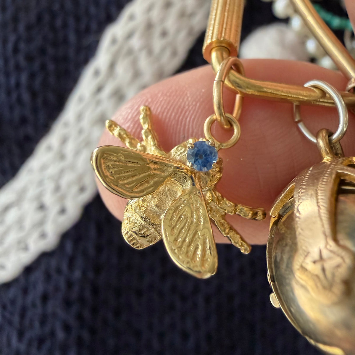 reimagined V I N T A G E // fly on the wall / 14k yellow gold and sapphire fly insect / pin conversion pendant